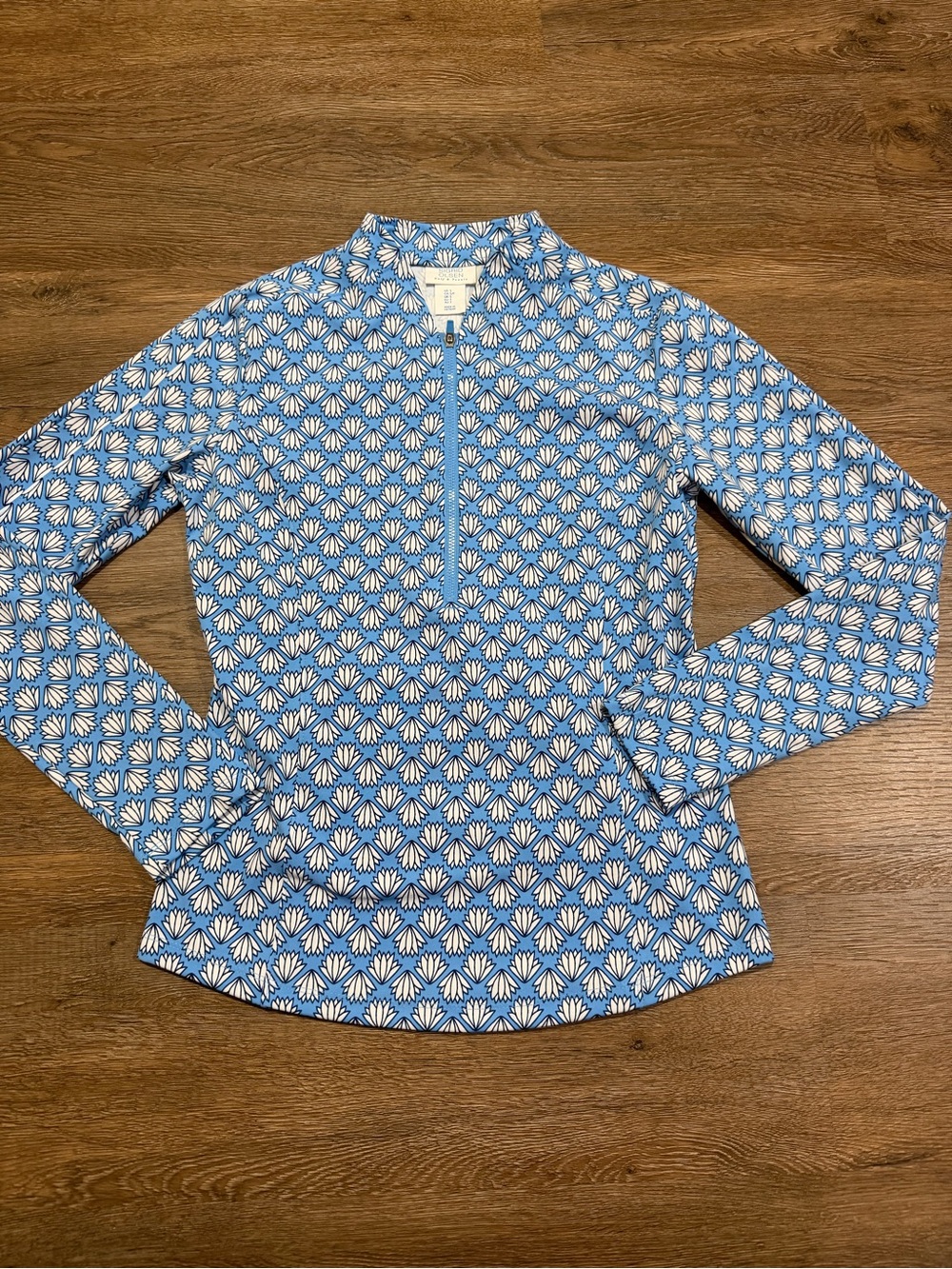 Sigrid Olsen Golf & Tennis Blue Floral Quarter Zip Pullover Top Size Small